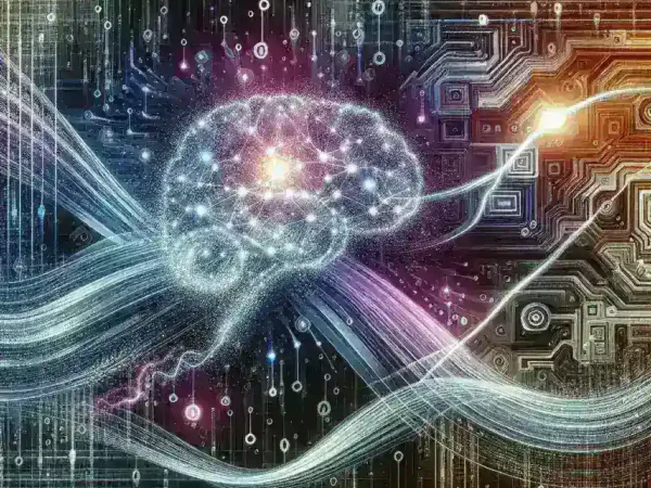 "Quantum machine learning algorithm visualization showcasing exponential performance improvements in data analysis compared to classical methods."