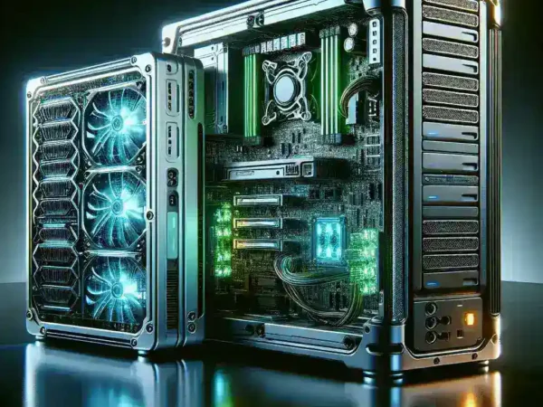 "Image of the Nvidia DGX Spark Mini PC alongside the DGX Station Super Workstation, showcasing cutting-edge design and advanced computing technology for AI and deep learning applications."