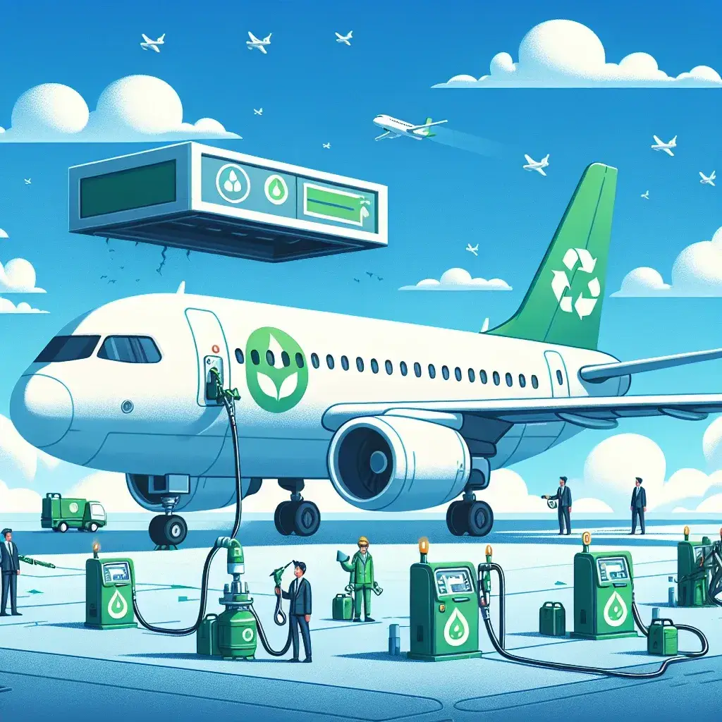 "Image showing Google Flights interface displaying green certification labels for airlines that utilize biofuels, highlighting sustainable travel options."