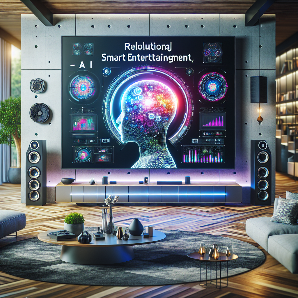 "Modern television set displaying revolutionary AI enhancements for smarter entertainment experiences, featuring advanced user interface and immersive viewing options."