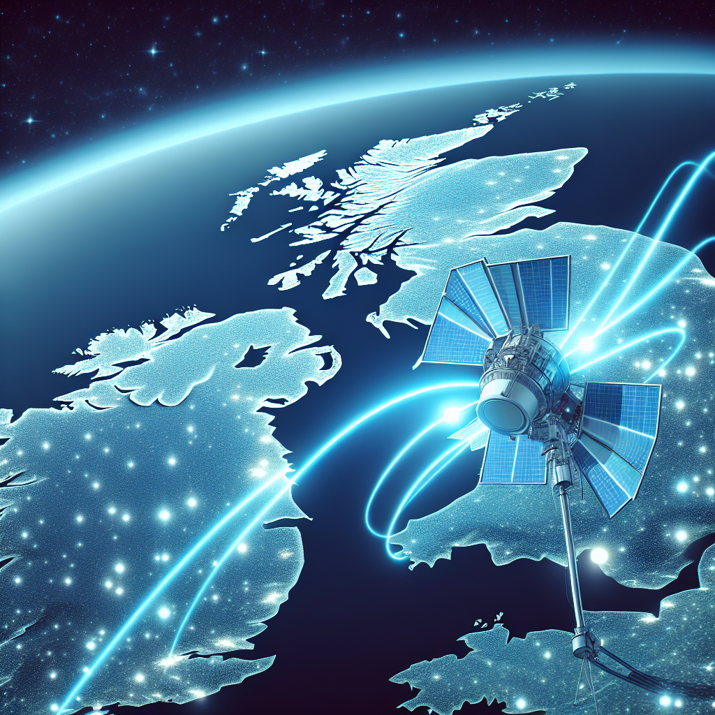 "Satellite broadband installation technician setting up a satellite dish in the UK, highlighting the growth of satellite broadband services in the UK market."