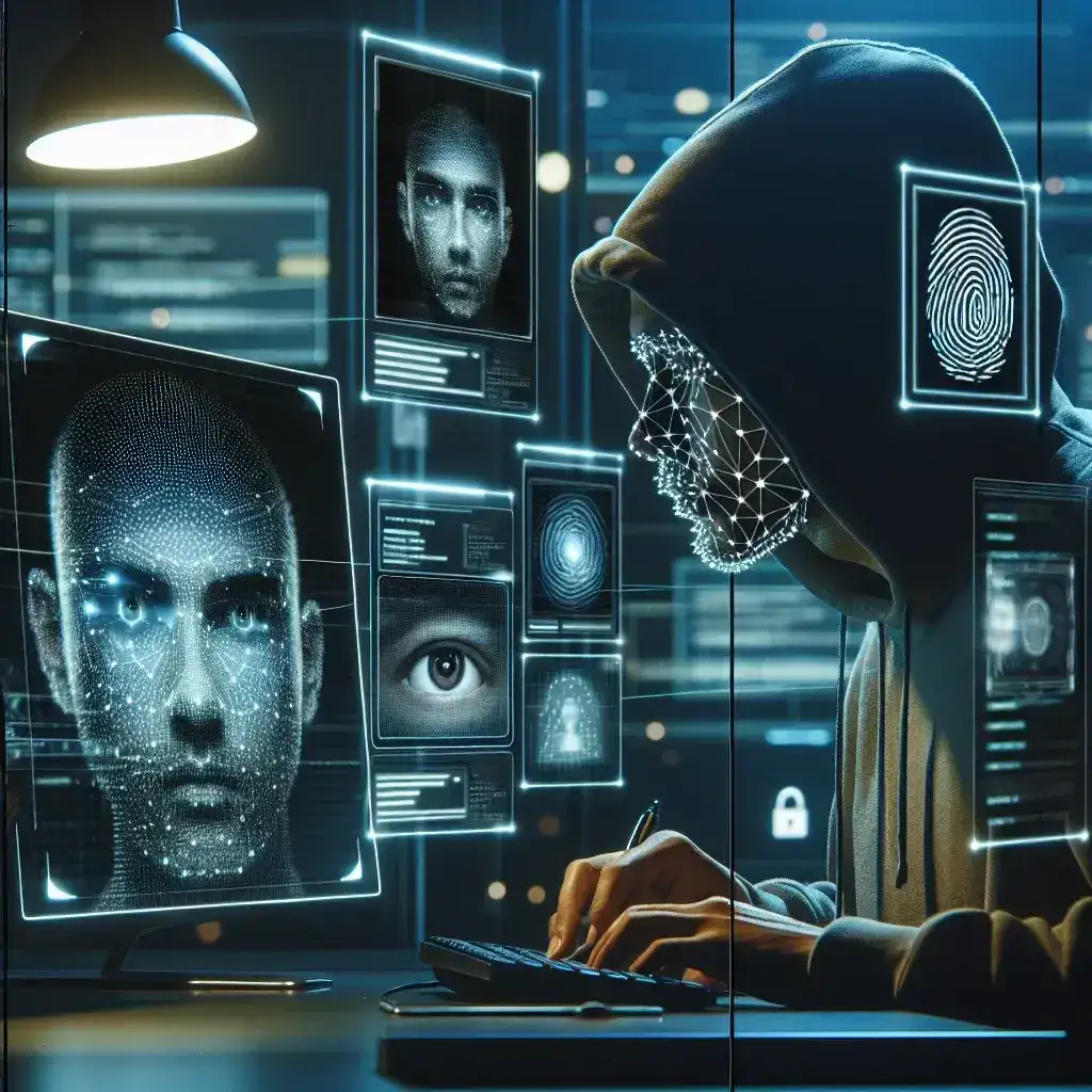 "Professional ethical hacker demonstrating techniques for testing biometric authentication systems to enhance security in a digital environment."