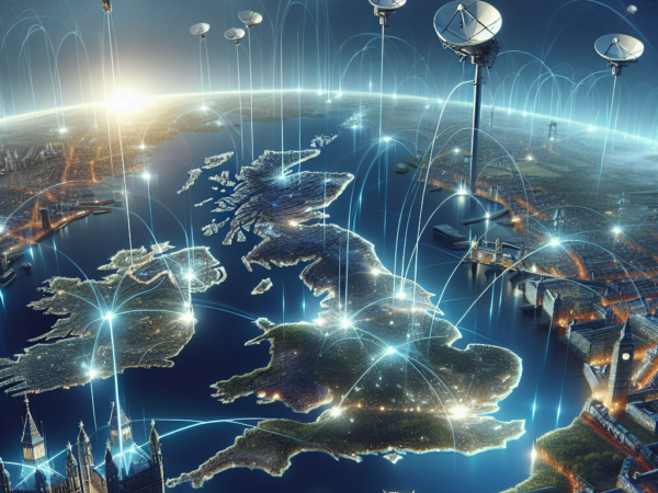 "Satellite broadband installation technician setting up equipment on a roof in the UK, symbolizing the growth of satellite internet services transforming digital connectivity across the country."