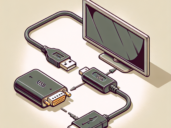 "USB to VGA adapter connected to a television, demonstrating compatibility and usability for streaming and displaying content from a computer onto a TV screen."